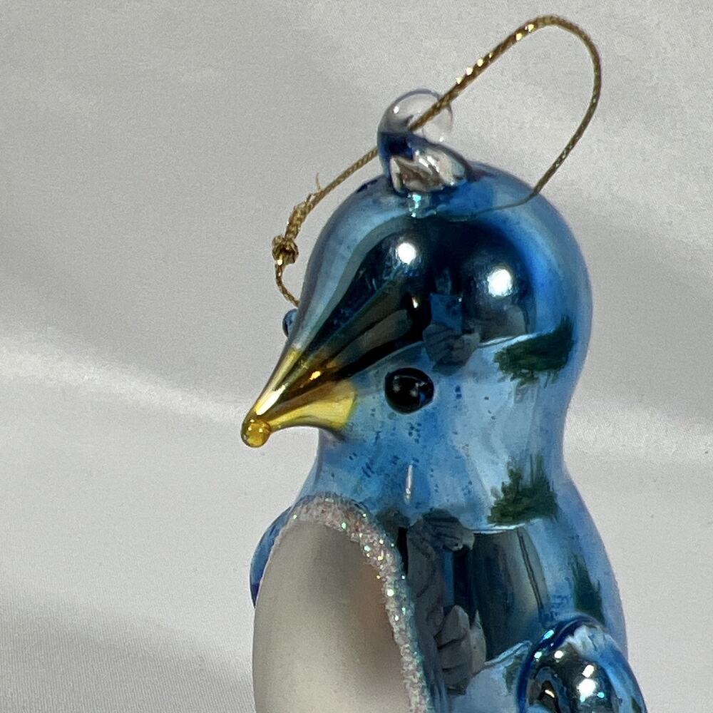 Vintage Hand Blown Art Glass Penguin Figurine Ornament Blue Green Glossy 4.5” - Picture 7 of 9